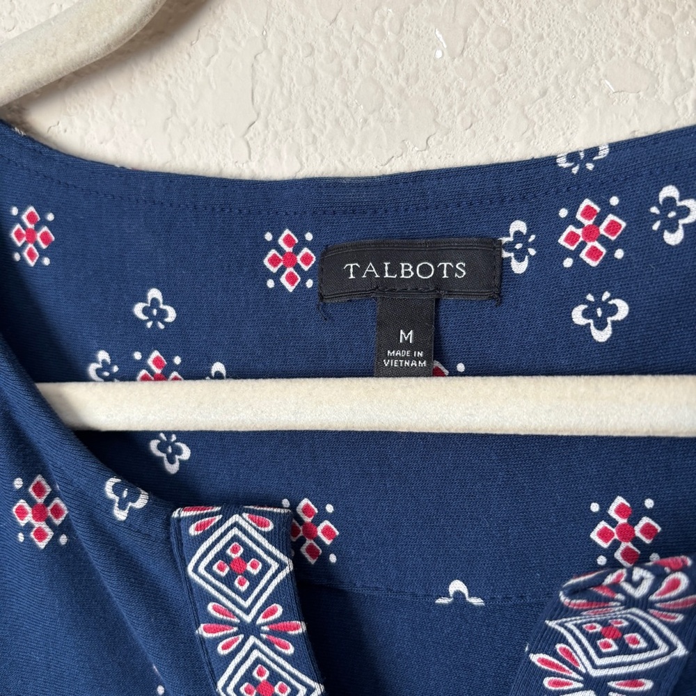 Talbots Printed Split Neck Cotton Shift Dress - image 2